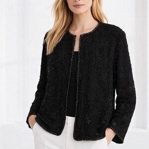 Vintage Black Beaded Floral  Jacket Top Closure